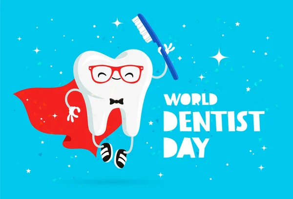 Día Mundial del Dentista. Diente gracioso — Vector de stock