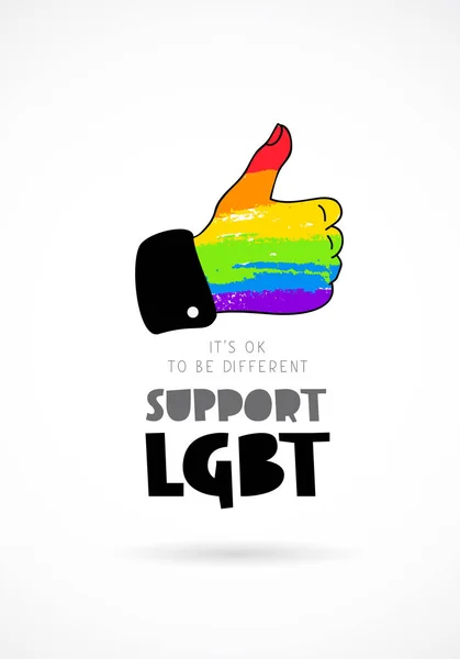 Поддерживаю ЛГБТ. Нравится - радужная рука — стоковый вектор