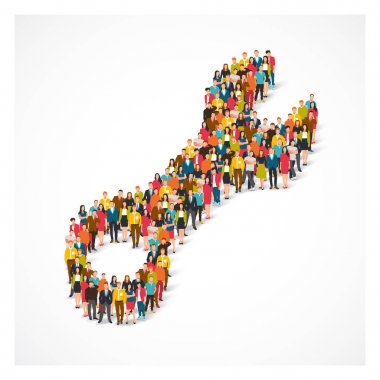 İnsanlar bir İngiliz anahtarı şeklinde stand