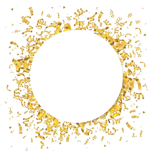 Gouden confetti met een witte cirkel — Stockvector