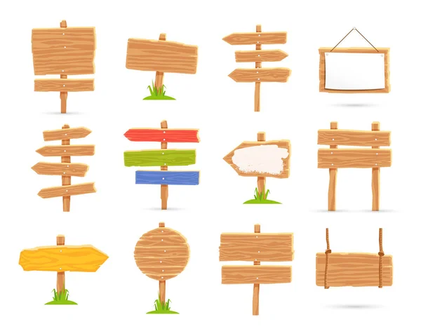 Conjunto de tablillas y postes de madera — Vector de stock