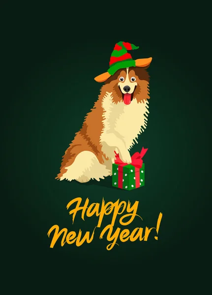 Bonito Collie. Feliz Ano Novo —  Vetores de Stock