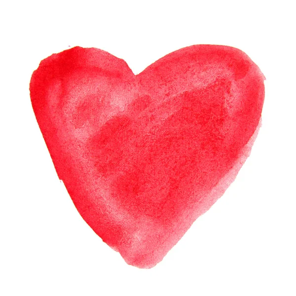 Coração aquarela vermelho. Desenhado à mão — Fotografia de Stock