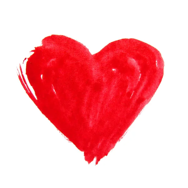 Kırmızı elle çizilmiş suluboya kalp — Stok fotoğraf