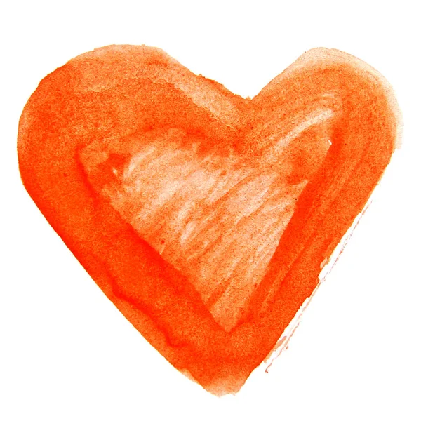 Orange handritade vattenfärg hjärta — Stockfoto