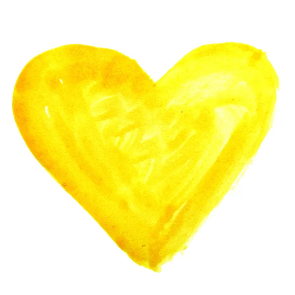 Coeur aquarelle dessiné à la main jaune — Photo