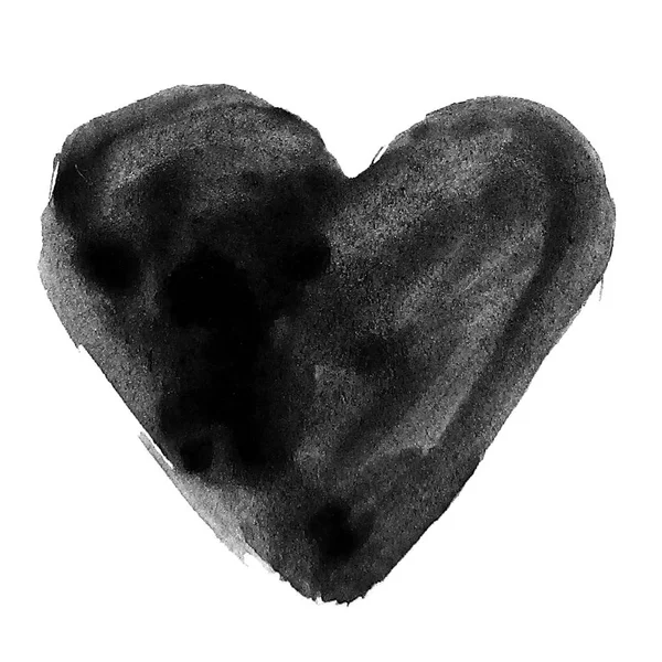 Zwarte hand getrokken aquarel hart — Stockfoto