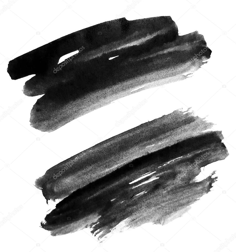 Watercolor brushes. Black ink