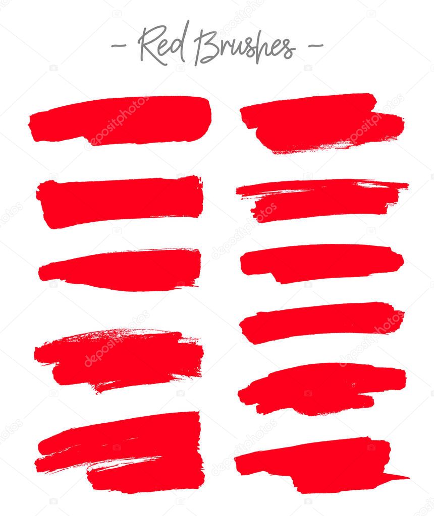 Vector brushes. Set of red ink