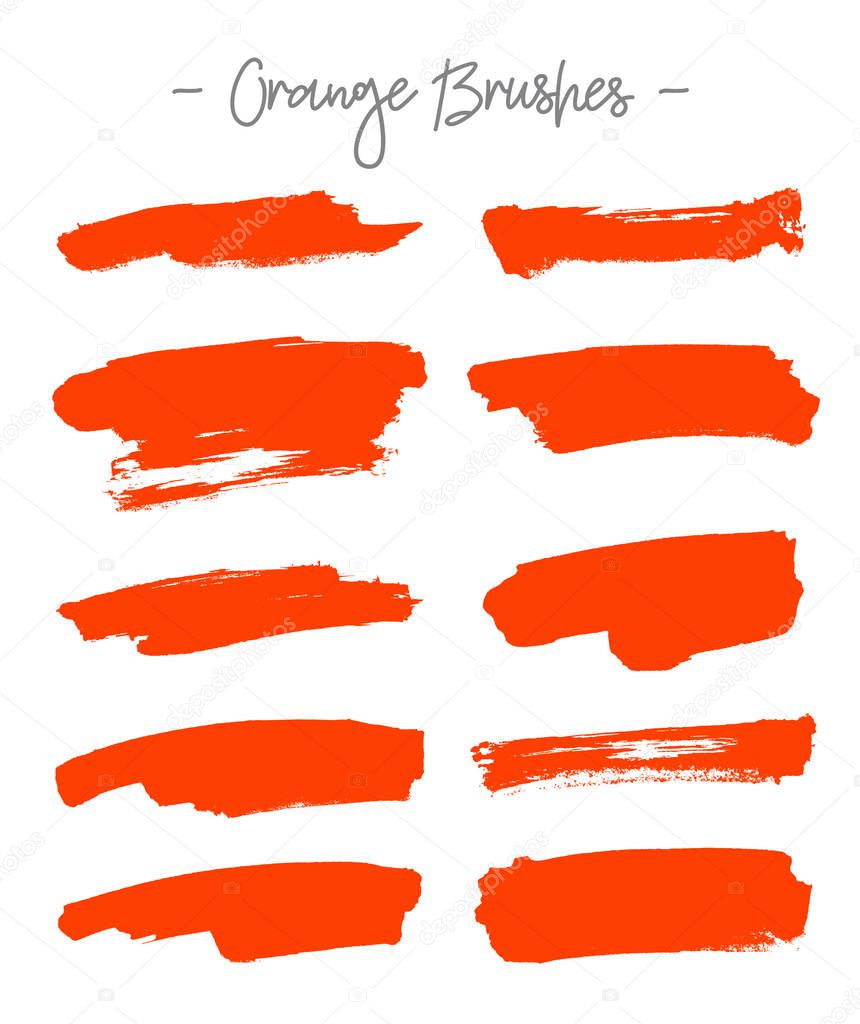 Vector brushes. Set of orange ink