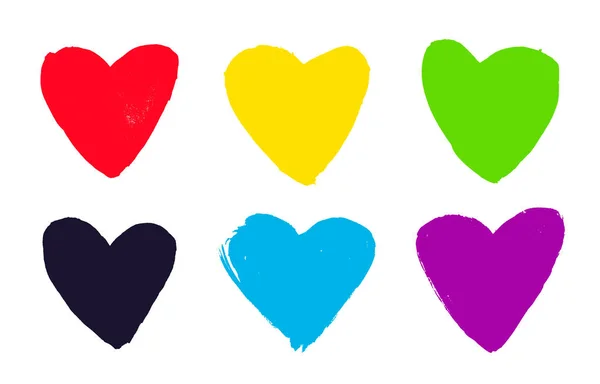 Conjunto de corações multicoloridos desenhados à mão —  Vetores de Stock
