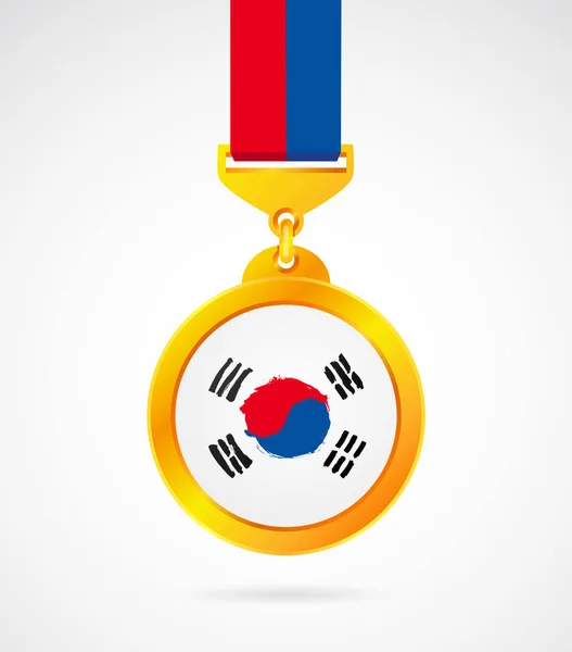 Medalla de oro con la bandera de Corea — Vector de stock