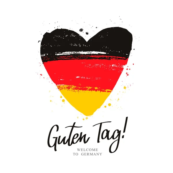 Guten Tag. Flaga Niemiec w wielkie serce. — Wektor stockowy