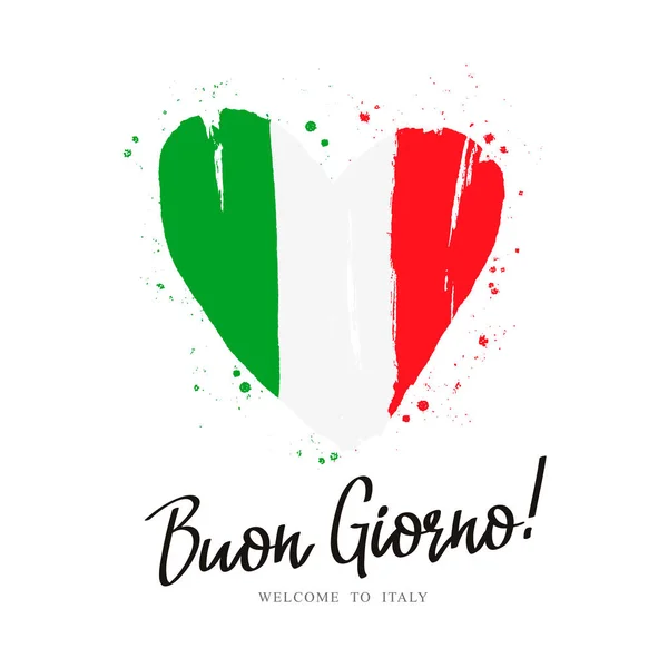 Buon Giorno. Flag of Italy in the form of a big heart — Stock Vector