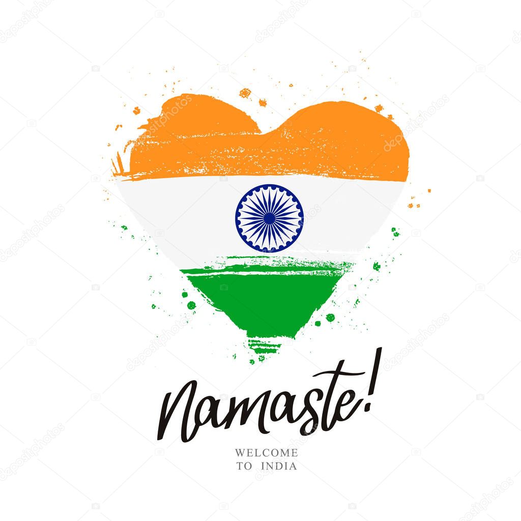 namaste the word hello in hindi flag of india in the form of a big heart vector illustration on white background premium vector in adobe illustrator ai ai format namaste the word hello in hindi flag