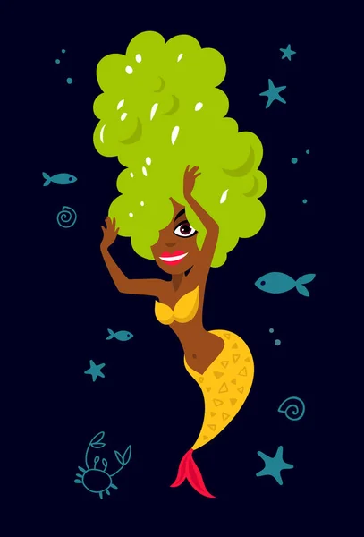 Beautiful mermaid. Delicious grapes — Stock Vector