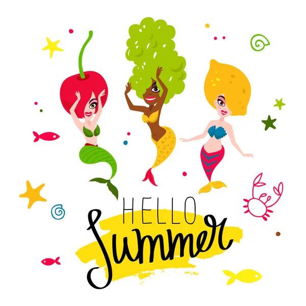 Hola verano. Hermosas sirenas . — Vector de stock