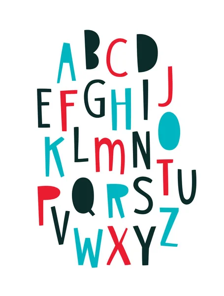 Kinder geometrische Schrift. Englisches Alphabet — Stockvektor