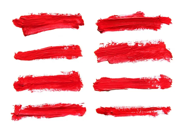 Set van rood gouache penseelstreken te wijzigen — Stockfoto