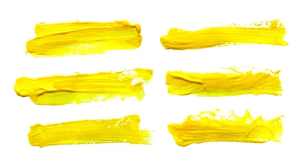 Conjunto de pinceladas de guache amarelo — Fotografia de Stock