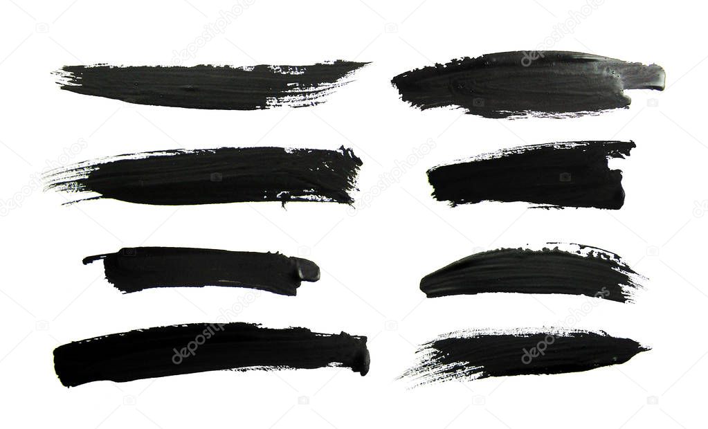 Set of black gouache brush strokes