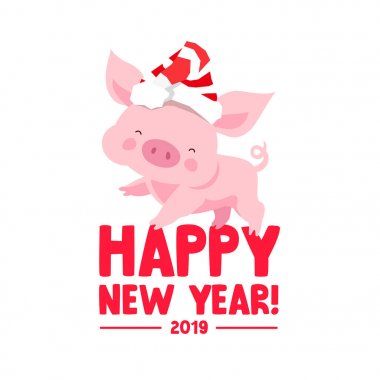 Bir yılbaşı çizgili şapkalı sevimli domuzcuk