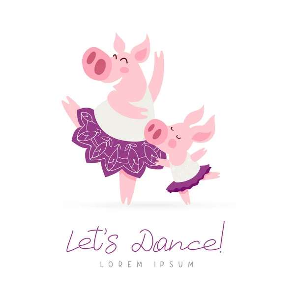 Dois porcos engraçados estão dançando — Vetor de Stock