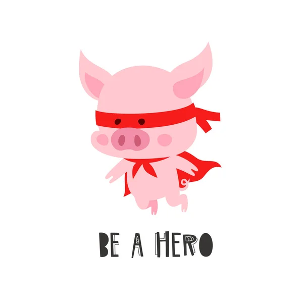 可爱的猪在英雄的服装 — 图库矢量图片