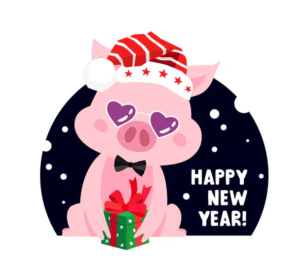 Cute pig with a gift box — Stock Vector