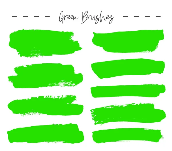グリーン インク ブラシ ストロークのセット — ストックベクタ