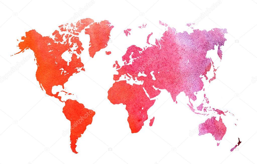 Hand drawn watercolor world map