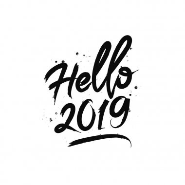 Merhaba 2019. Şirin tatil illüstrasyon.