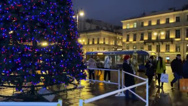 Sint Petersburg Rusland November 2019 Een Prachtige Feestelijke Nieuwjaarsboom Nevsky — Stockvideo