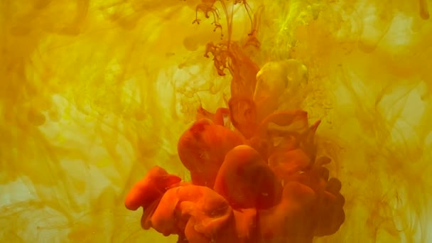 Жовтий Помаранчевий Акварельний Чорнило Плаває Воді Плавний Повільний Рух Фарб — стокове відео