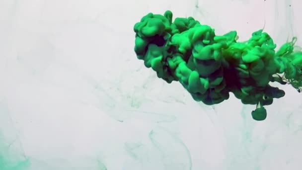 Slow Motion Groene Aquarelinkt Een Witte Achtergrond Krachtige Lancering Van — Stockvideo