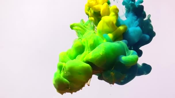 Yellow Green Blue Watercolor Inks Spin Beautifully Water Powerful Explosion — Stock Video