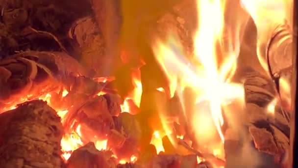 Vidéo Ralenti Combustion Bois Dans Poêle Rustique Beau Feu Joie — Video