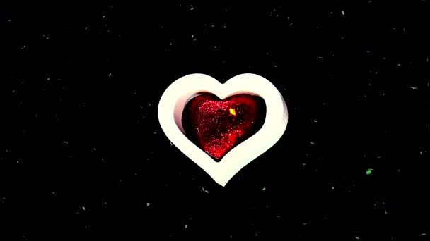 美丽的白色心脏与红心在美丽的蓝色雪白的背景 情人节的概念二月十四日 黑色底色上的水墨蓝白相间 — 图库视频影像