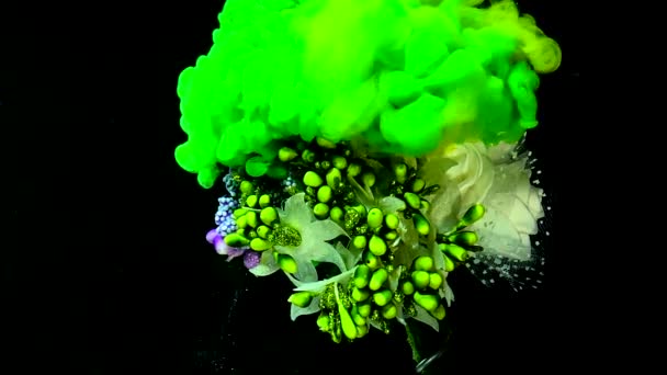 Superbe Bouquet Mariage Roses Blanches Lilas Fleurs Vertes Encre Aquarelle — Video
