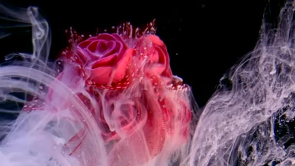 Hermoso Ramo Boda Rosas Rojas Tinta Acuarela Blanca Agua Sobre — Vídeo de stock