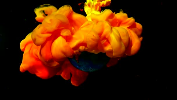 Planet Earth Fire Yellow Orange Watercolor Ink Water Black Background — Stock Video