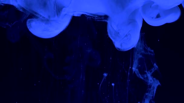 美丽的蓝色幻影背景 神经网络 时尚抽象的现代空间背景 蓝色水彩油墨在黑色底色的水中 凉爽的趋势屏幕保护程序 — 图库视频影像