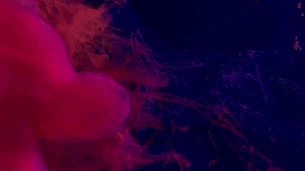 红色蓝色的空间背景 时尚抽象的现代背景 粉红色水彩油墨在深蓝色底色的水中 凉爽的趋势屏幕保护程序 — 图库视频影像