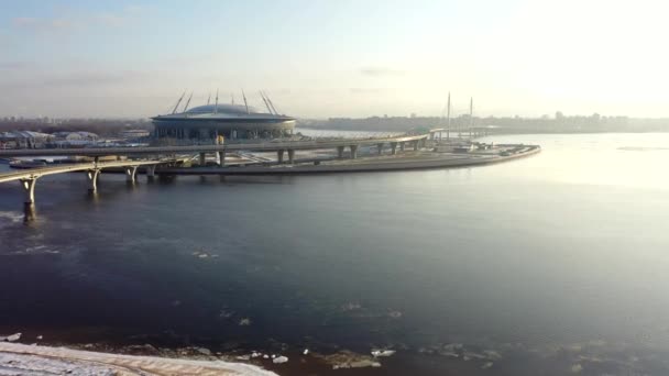 Petersburg Russia January 2020 Aerial View City Gazprom Arena Stadium — 비디오