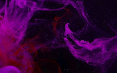 Digital strings matrix. Pink watercolor ink in water on a black 