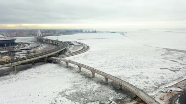 Petersburg Russia February 2020 Aerial View Coastal Area City Skyscraper — Stockvideo