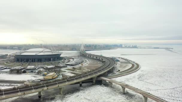 Petersburg Russia February 2020 Aerial View Gazprom Arena Stadium Known — Wideo stockowe