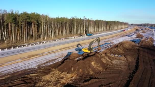 Petersburg Rusia Febrero 2020 Vista Aérea Excavadora Volvo Cargadora Autopropulsada — Vídeos de Stock