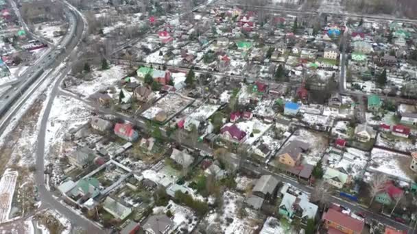 Aerial View Cottages Russian Village Drone Flight City Winter Day — Stock Video