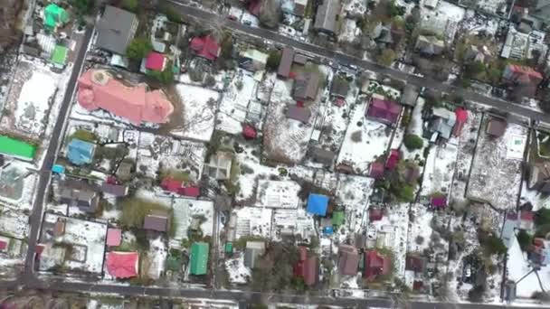 Letecký Pohled Chalupy Ruské Vesnici Let Dronem Nad Městem Zimním — Stock video